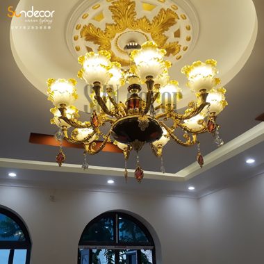 Đèn Chùm Đồng Đá Tân Cổ Điển Cao Cấp – SP007347