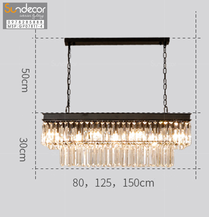 Đèn chùm pha lê hình chữ nhật GP078TT-4