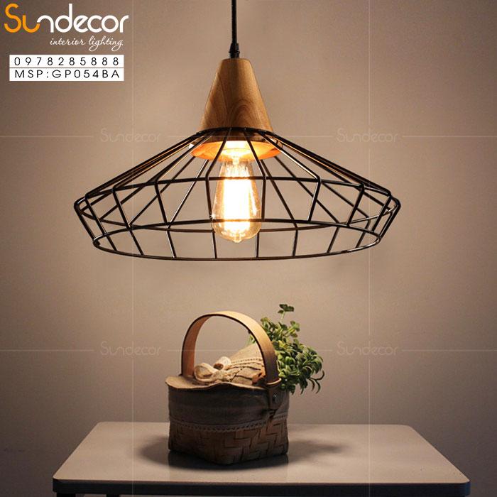 Đèn Thả Chao Sắt Đen Dui Gỗ GP054BA