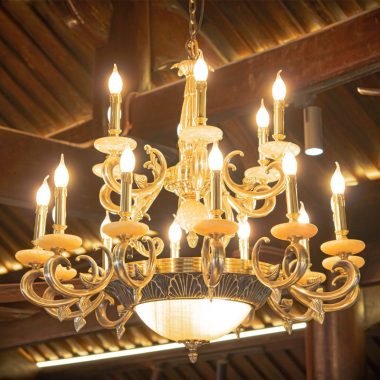 Đèn chùm đồng đá tân cổ điển cao cấp 12 tay – 1261/12