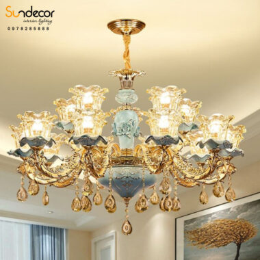Đèn Chùm Cổ Điển 15 Tay Khung hợp kim Alumiun mạ titan vàng 24k – DC-058