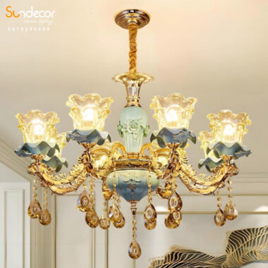 Đèn Chùm Cổ Điển 8 Tay Khung hợp kim Alumiun mạ titan vàng 24k – DC-057